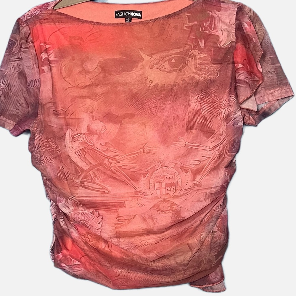 Fashion Nova New Love Mesh Top rust abstract print Y2K Retro Indie size Large